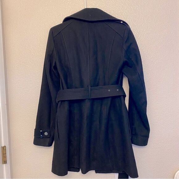 Kenneth Cole wool blend black pea trench coat belted goth Y2K -XS - Picture 2 of 12